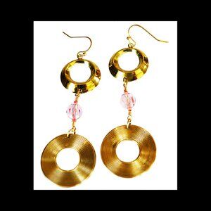 Hollywood Chic Mirror Brass Double Rings - Iridescent Rose European Crystals